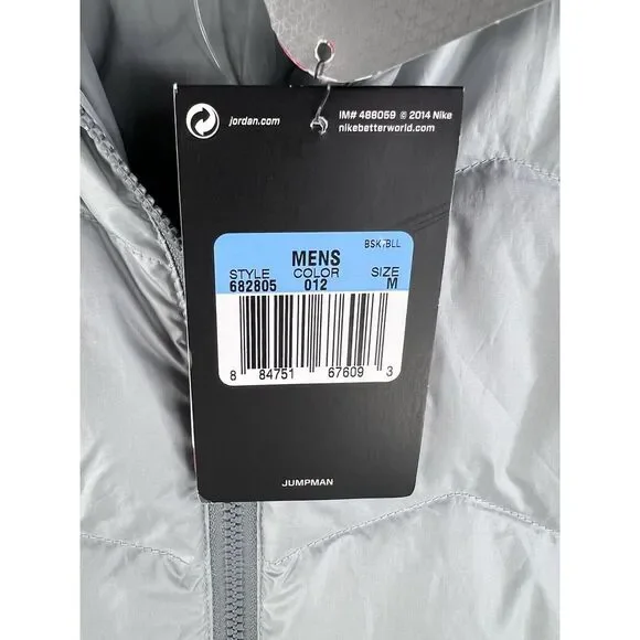 Men's Medium Jordan 550 Fill Down Vest‎ Gray Full Zip 682805 012 Zip Pockets